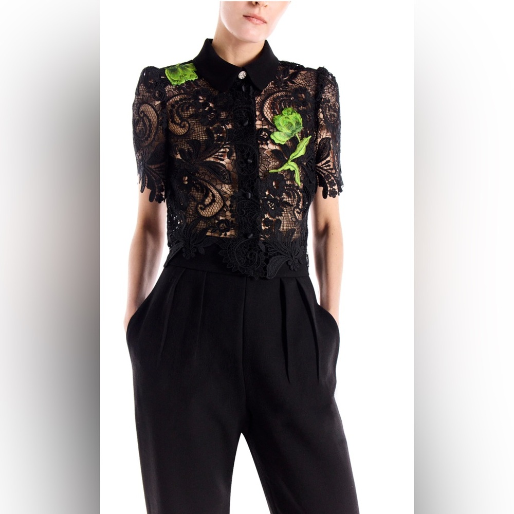 Monique Lhuillier Short Sleeve Lace Blouse - NWT